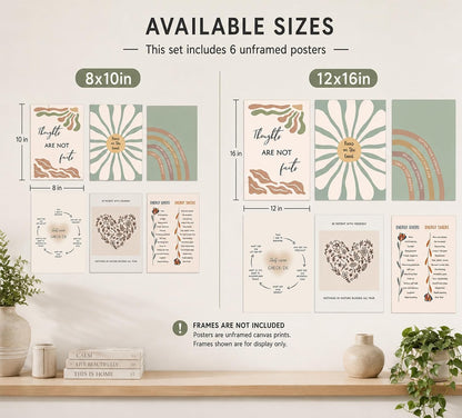 Set of 6 Mental Health Motivational Posters - Boho-Inspired Psychology Wall Art for Classroom, Office, and Home Décor - Inspirational Positive Quotes Canvas Prints (8x10 Inches, Unframed)