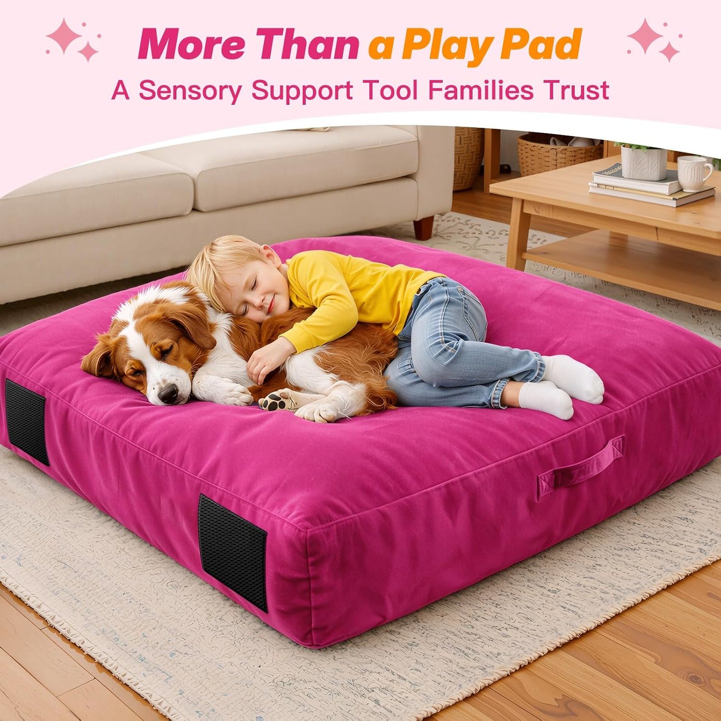 Crash Pad for Kids Sensory – 5'X 5'/ 4'X 4'/ 3'X 4' Autism Sensory Crash Pad & Crash Mat, Soft High Density Foam Landing Pad with Washable Velvet Cover & Handle for Indoor Play & Sensory Gym