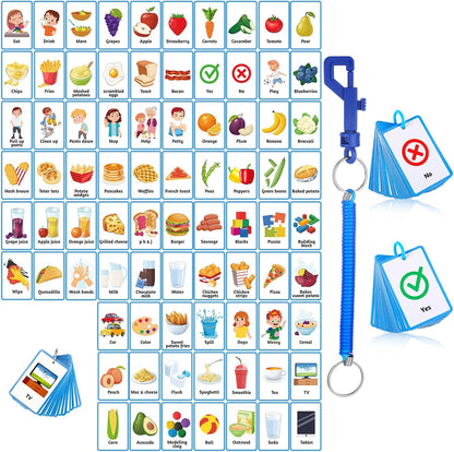 Autism Behaviour Communication Cards Set Basic Special Needs for Autism Including 81 Cards, 1 Keychain, and 6 Card Rings, Speech Delay Visual Aid Non Verbal Speech Tools for Adults(Blue)