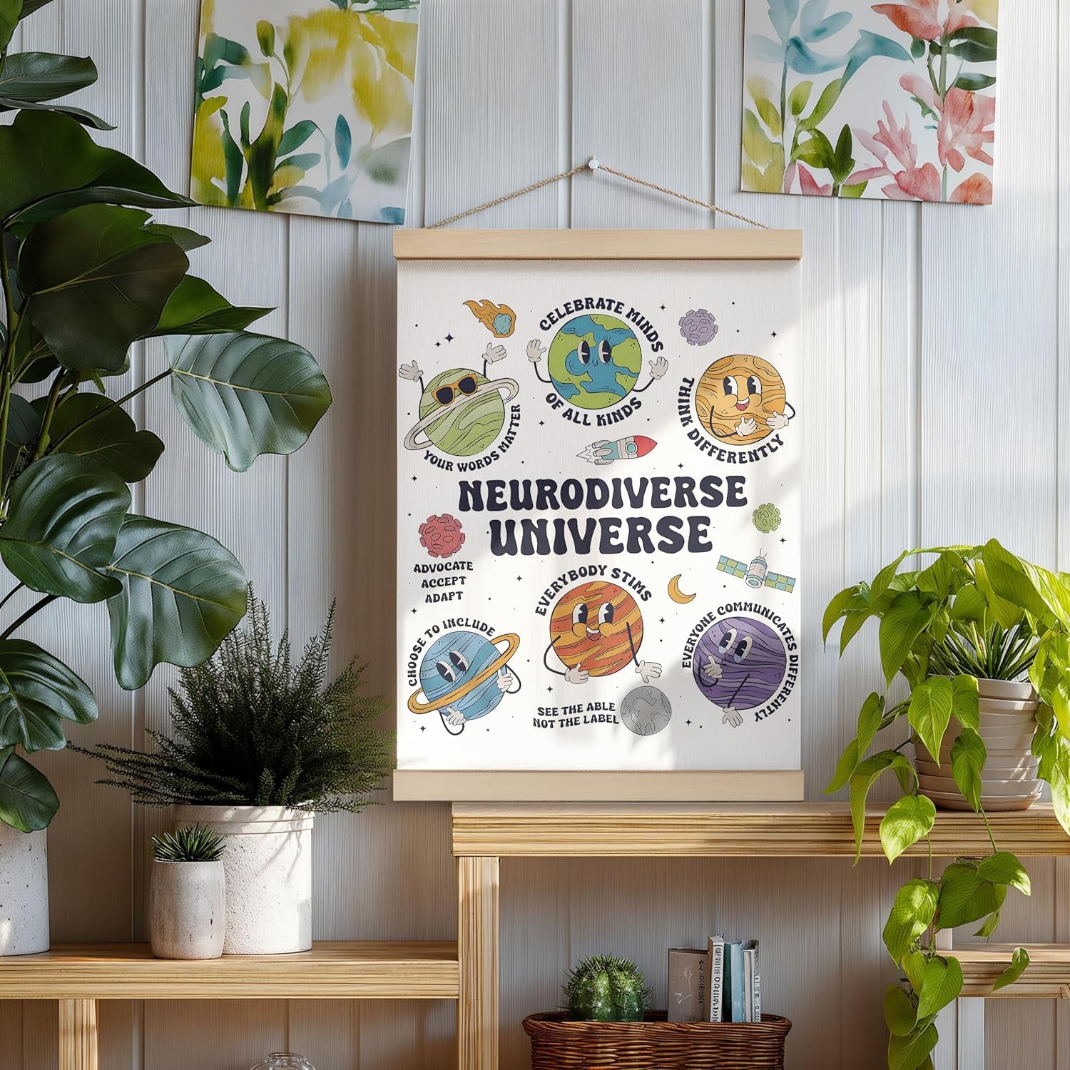 Neurodiversity Universe Wall Decor,Mental Health Poster Hanger Frame 12X16,Mental Health Gifts，Space Themed Classroom Counseling Therapy Wall Art for Kids Classroom Nursery，Therapy Office Decor