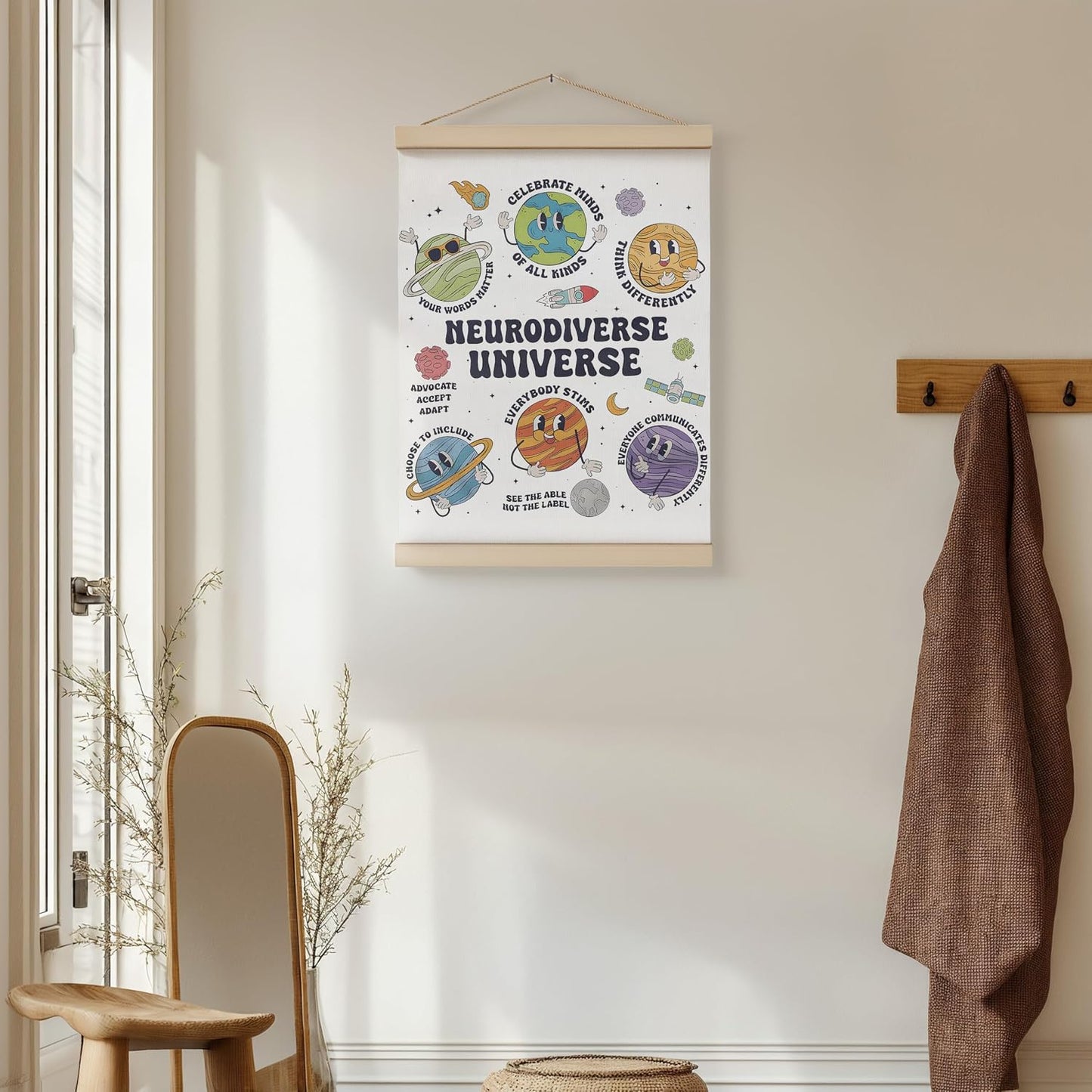 Neurodiversity Universe Wall Decor,Mental Health Poster Hanger Frame 12X16,Mental Health Gifts，Space Themed Classroom Counseling Therapy Wall Art for Kids Classroom Nursery，Therapy Office Decor