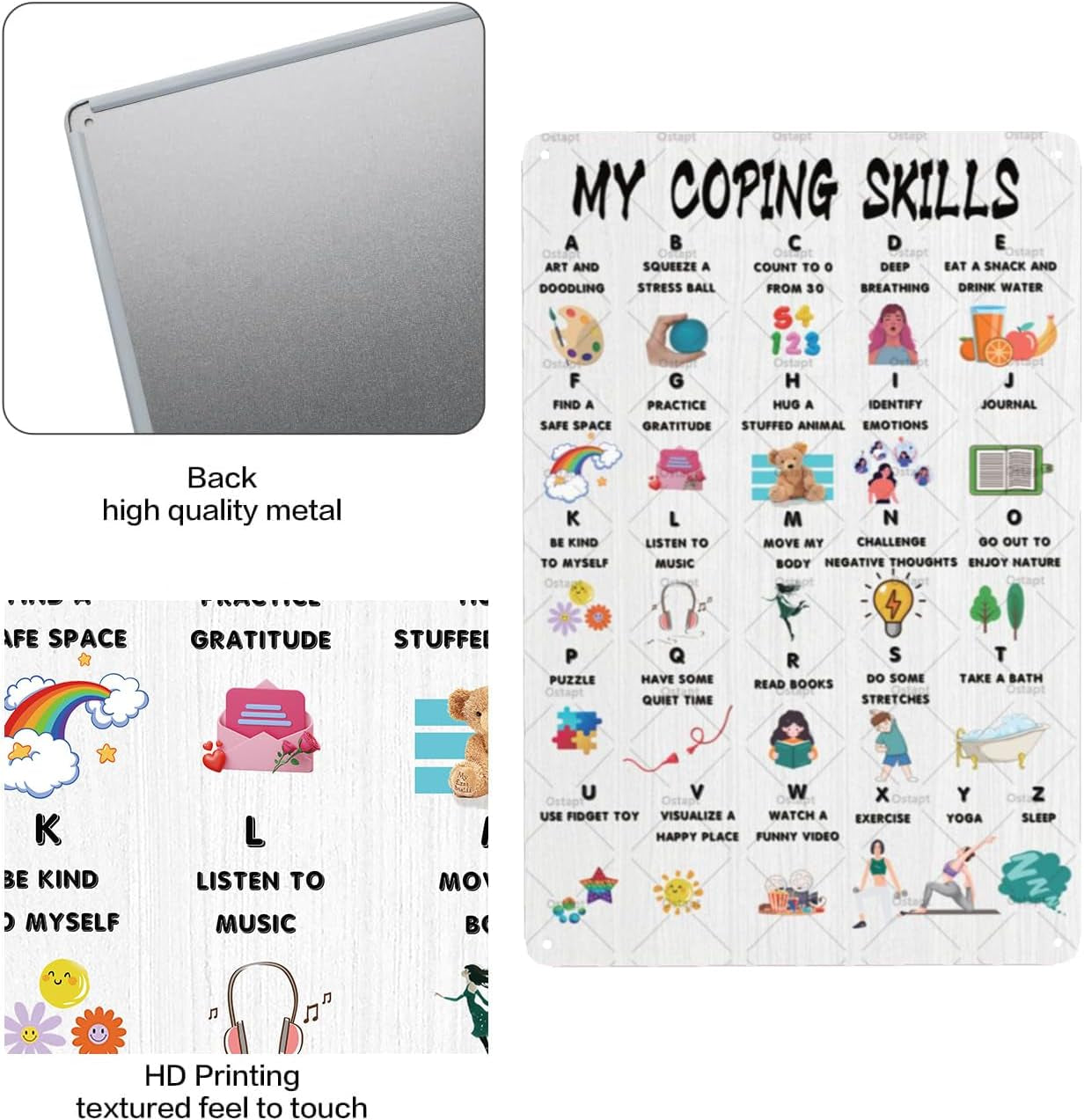 Coping Skills Decor Sign Coping Skills Alphabet School Psychologist Wall Decor Counselling Psychologist CBT Metal Tin Sign Mental Health Wall Art for Counseling Counselor Therapist 8X12 Inch