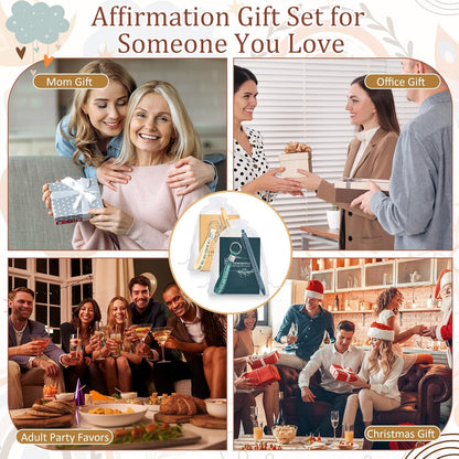 48-Piece Positive Affirmation Gift Set: Gratitude Notebooks, Pens, Keychains, and Small Bags - Motivational Party Favors for Adult Women, Coworkers, and Employee Groups (Vibrant)