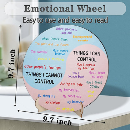 Large Double-Sided Feelings Wheel for Therapy Offices - 9.7-Inch Wooden Emotion Chart with Stand, Ideal for Mental Health and Educational Settings