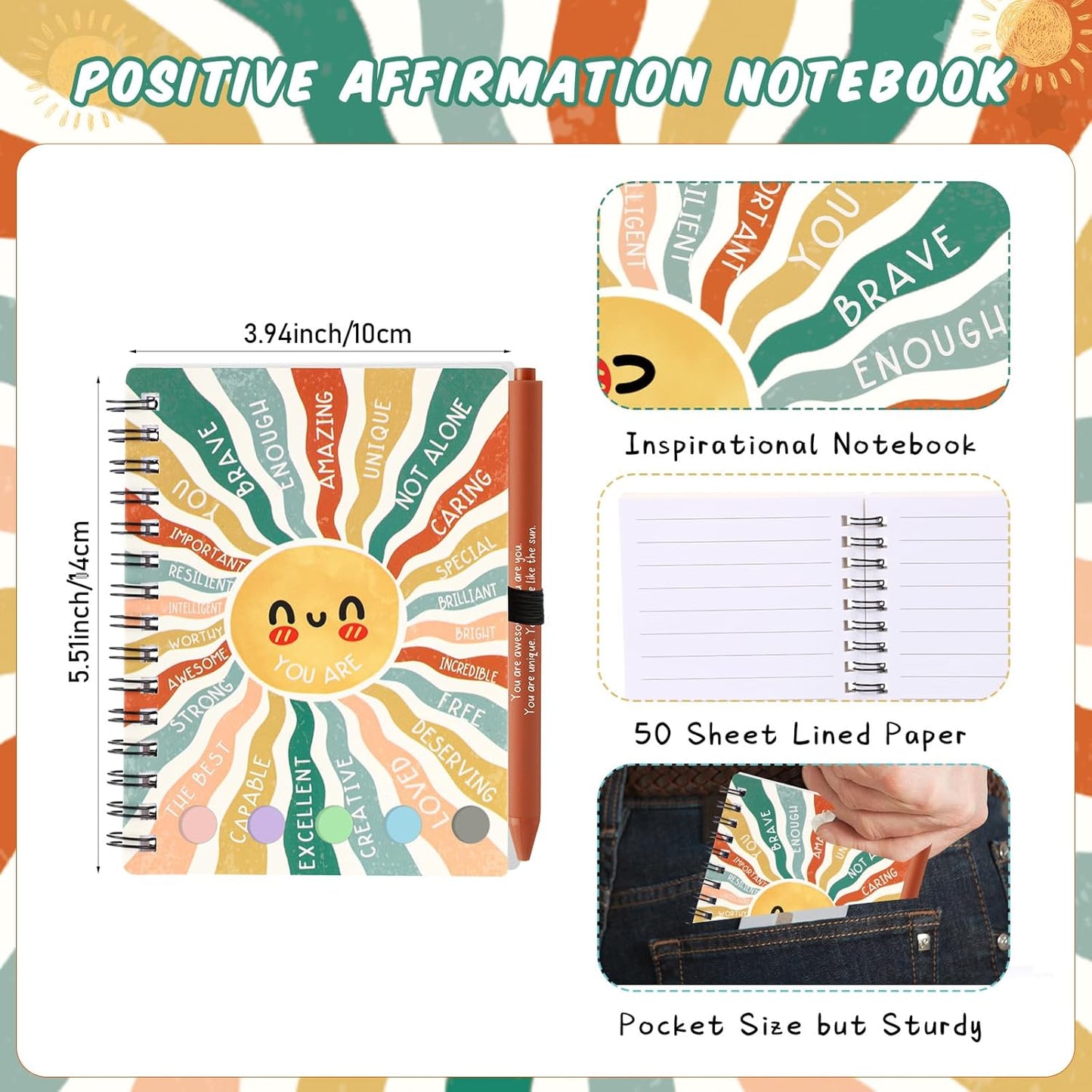 20 Pcs Mental Health Gifts for Women Men Self Care Items Bulk Include 10 Mental Health Notebook with Sticky Note 10 Positive Pens Affirmation Journals Wellness Gifts for Coworkers Teachers