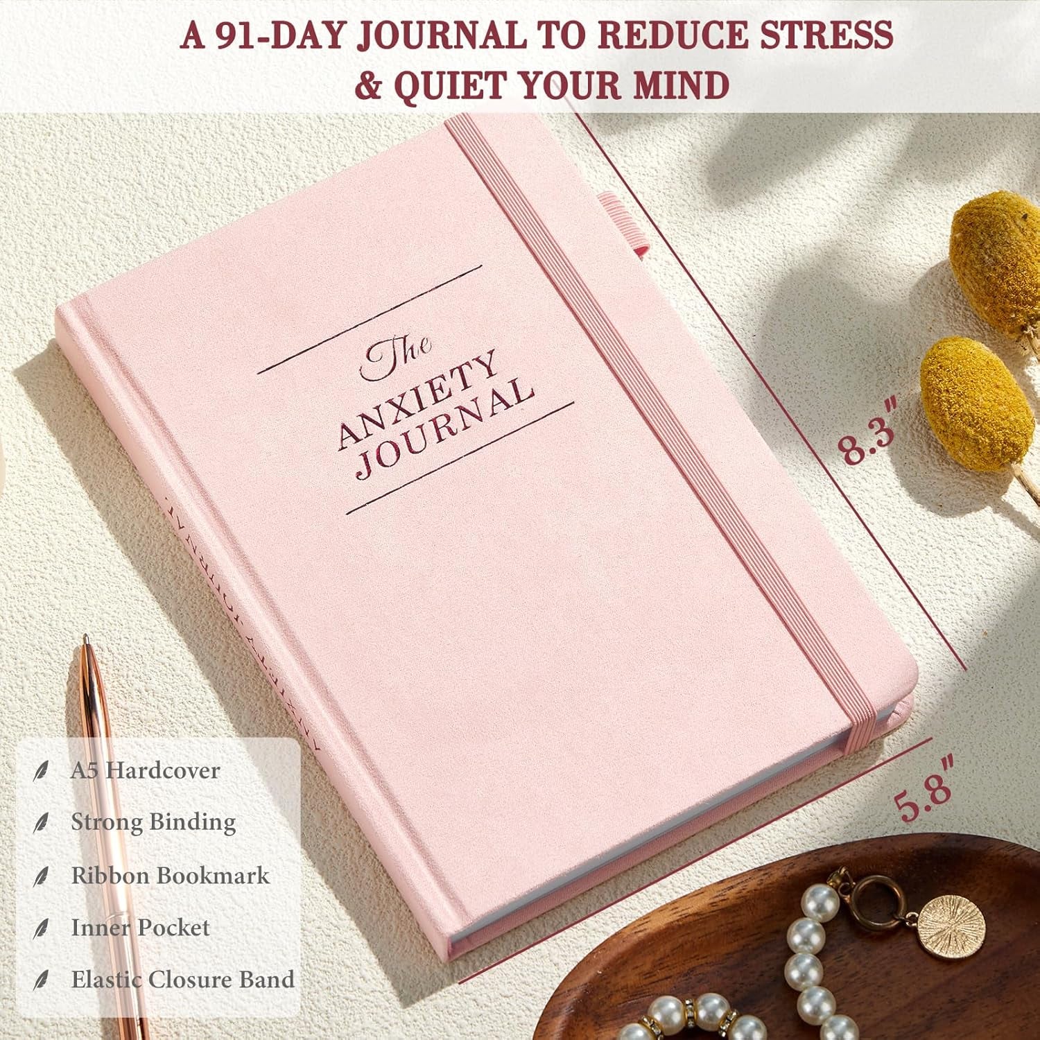 Guided Anxiety Journal: Cognitive Behavioral Therapy Journal with Prompts for Self-Care and Stress Relief - A5 Pink Edition, Ideal Wellness Gift for Men and Women