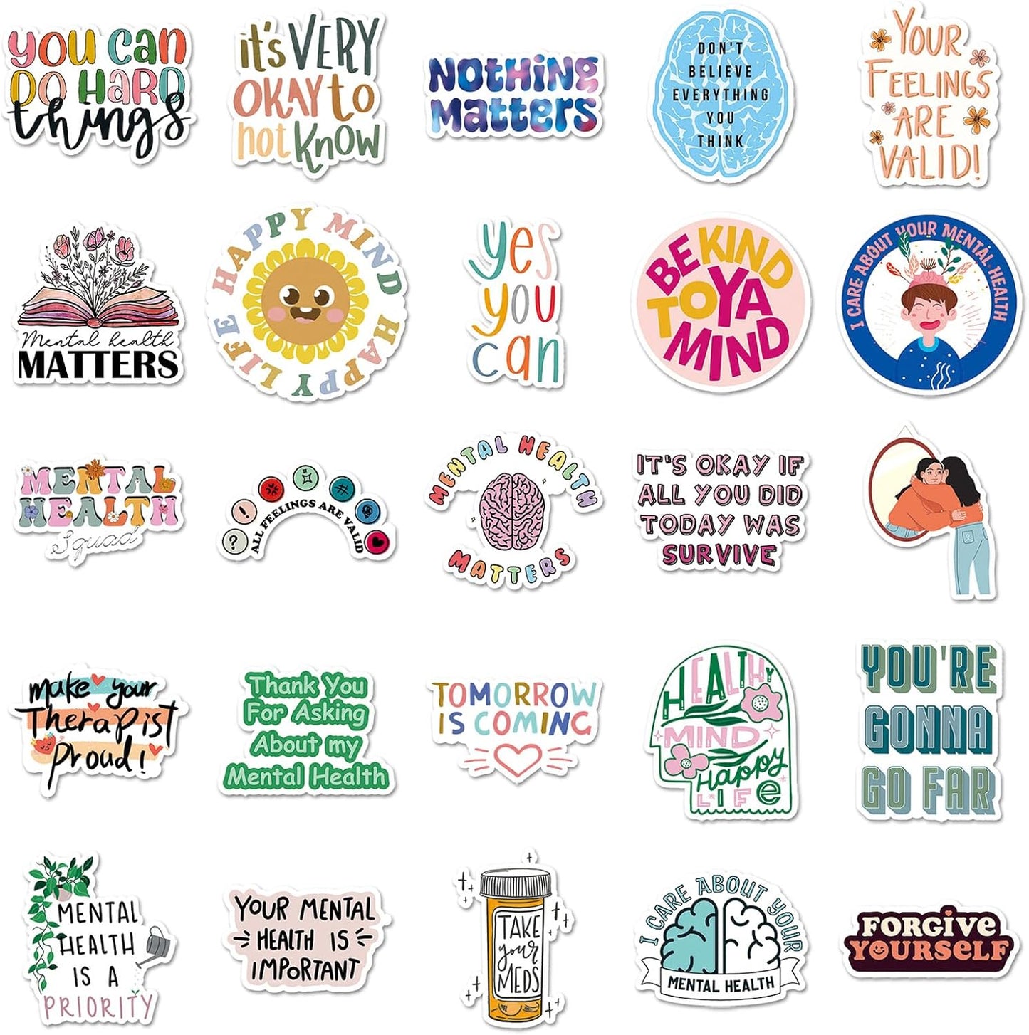 100Pcs Mental Health Stickers,Mental Health Matters Awareness Vinyl Laptops Decals Kids Teens Adults Gifts Therapist Water Bottles Bumper Helmet Book Decorative Doctor Reward Stickers