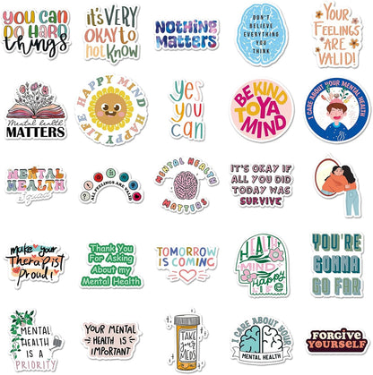 100Pcs Mental Health Stickers,Mental Health Matters Awareness Vinyl Laptops Decals Kids Teens Adults Gifts Therapist Water Bottles Bumper Helmet Book Decorative Doctor Reward Stickers