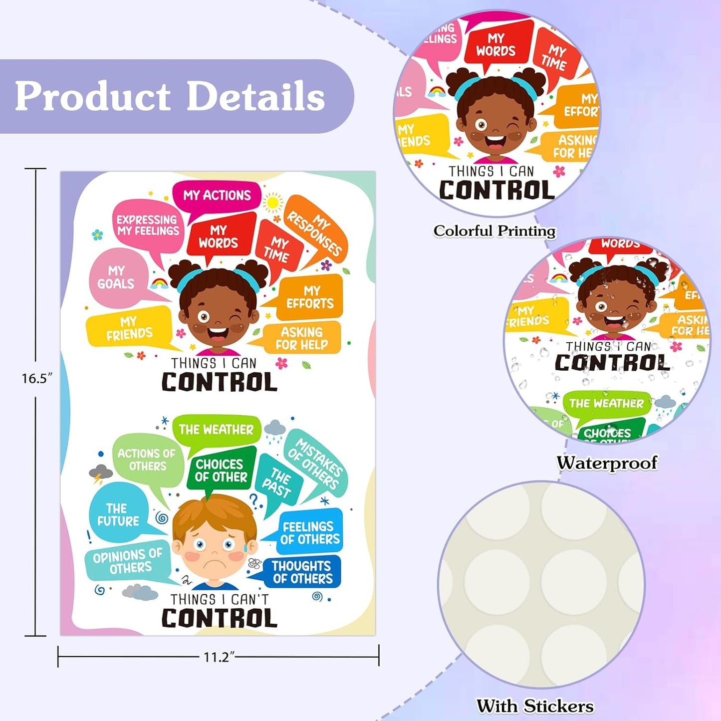 Things I Can Control-Things I Cannot Control Mental Health Posters for Boho Classroom Decor Home Mental Health Educational Posters for Boys Girls Teachers Elementary Back to School Supplies