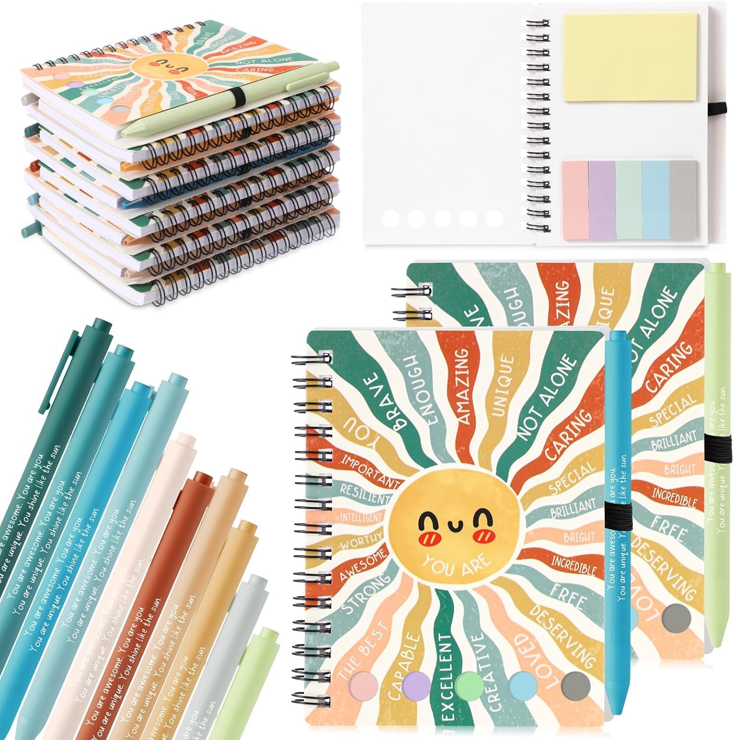 20 Pcs Mental Health Gifts for Women Men Self Care Items Bulk Include 10 Mental Health Notebook with Sticky Note 10 Positive Pens Affirmation Journals Wellness Gifts for Coworkers Teachers