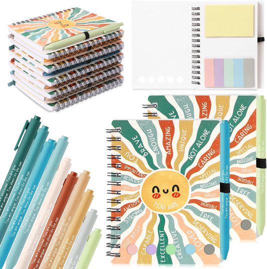 20 Pcs Mental Health Gifts for Women Men Self Care Items Bulk Include 10 Mental Health Notebook with Sticky Note 10 Positive Pens Affirmation Journals Wellness Gifts for Coworkers Teachers