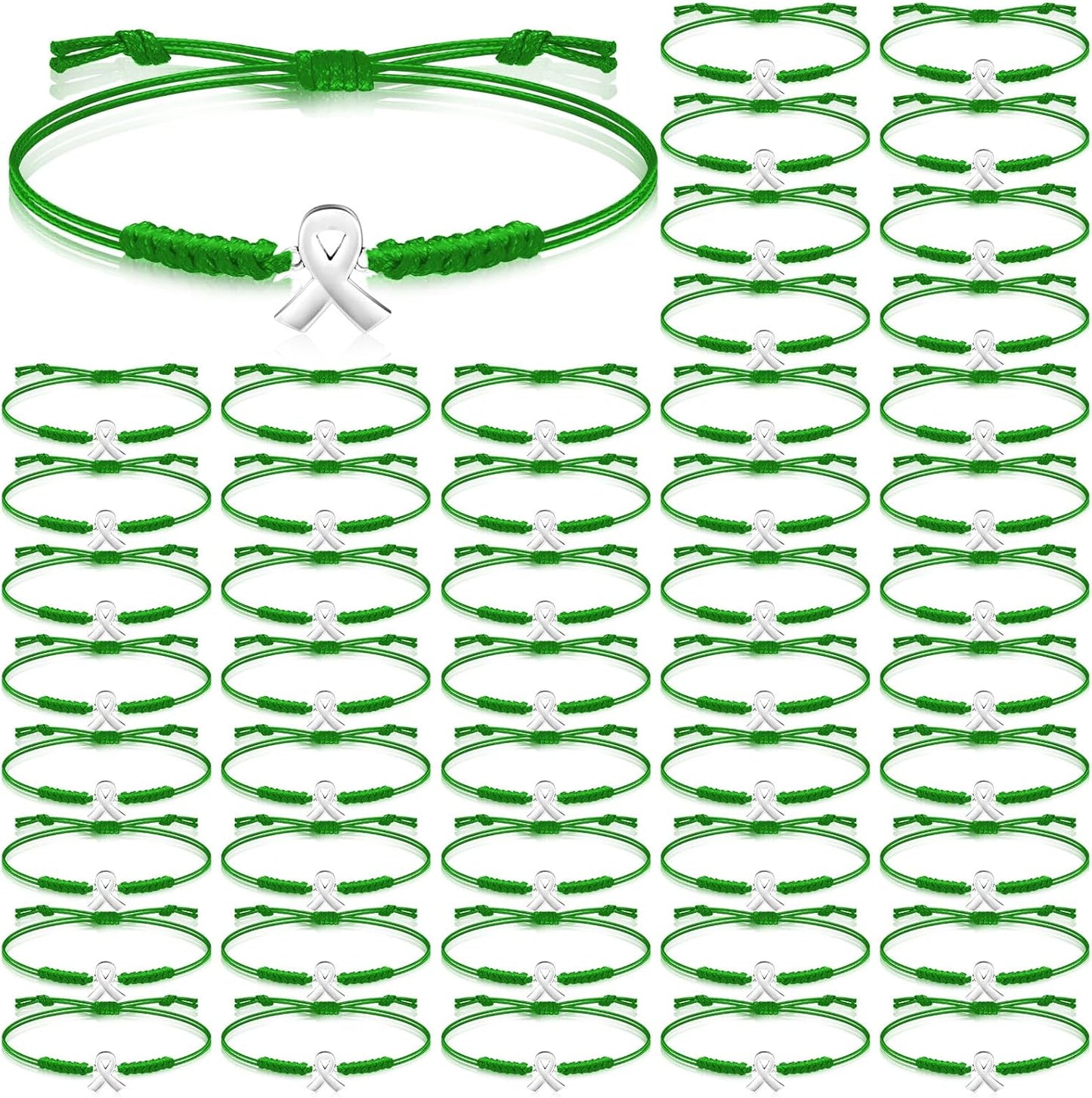 Mental Health Awareness Month Bracelets Gifts Adjustable Green Ribbon Bracelets for Men Women