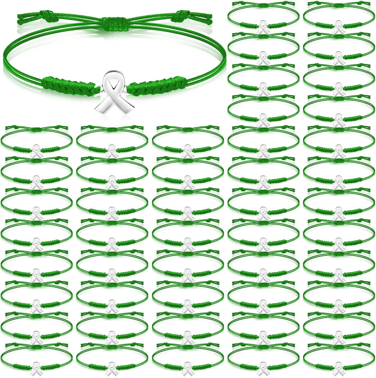 Mental Health Awareness Month Bracelets Gifts Adjustable Green Ribbon Bracelets for Men Women
