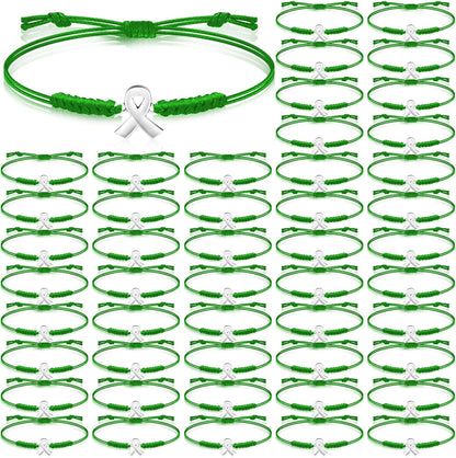 Mental Health Awareness Month Bracelets Gifts Adjustable Green Ribbon Bracelets for Men Women