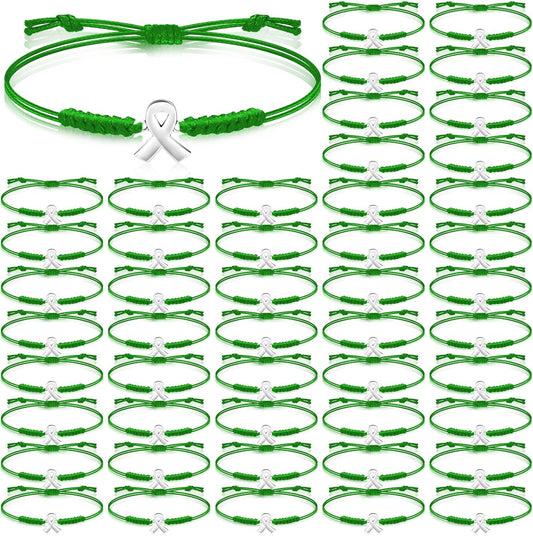 Mental Health Awareness Month Bracelets Gifts Adjustable Green Ribbon Bracelets for Men Women