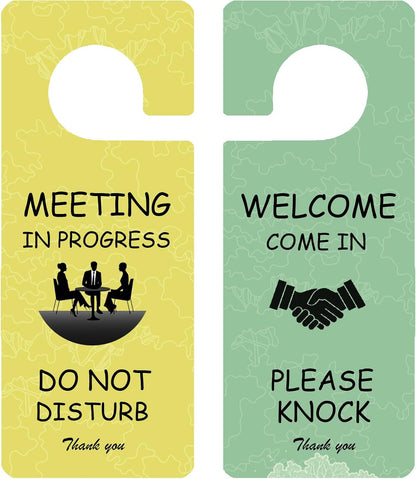 Meeting in Progress Office Sign, 2Pack Do Not Disturb/Please Knock Come in Sign, Double Sided - Ideal for Office, Home, Clinic, Hotel, Dorm, Online Class, School, Counselling