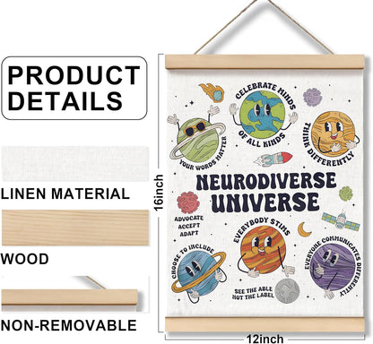 Neurodiversity Universe Wall Decor,Mental Health Poster Hanger Frame 12X16,Mental Health Gifts，Space Themed Classroom Counseling Therapy Wall Art for Kids Classroom Nursery，Therapy Office Decor