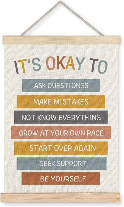 Mental Health It'S OK to Wall Art Poster Framed, Mental Health Awareness Canvas Wall Art Prints for School Counselor Therapist Office Decor, 12X16 Inches