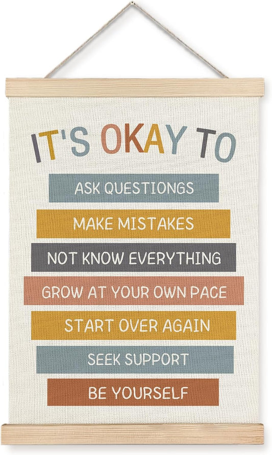 Mental Health It'S OK to Wall Art Poster Framed, Mental Health Awareness Canvas Wall Art Prints for School Counselor Therapist Office Decor, 12X16 Inches