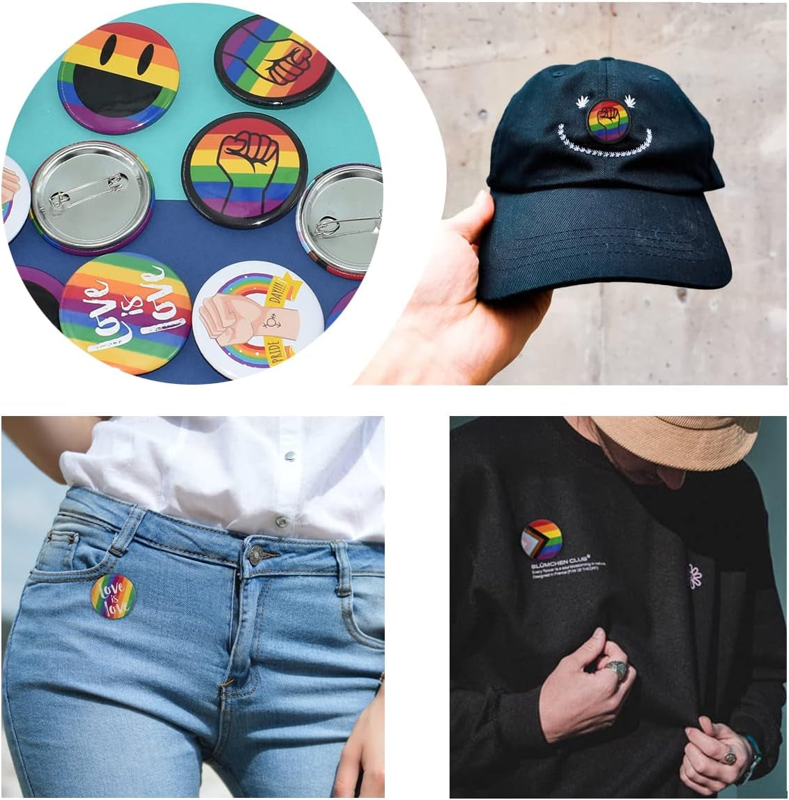 14Pcs LGBTQ Pride Pride Rainbow Brooch round Badge Button Pin 1.7 Inch/44Mm for Decorate Hat Shirt Clothing Bag Accessories 7 Different Patterns