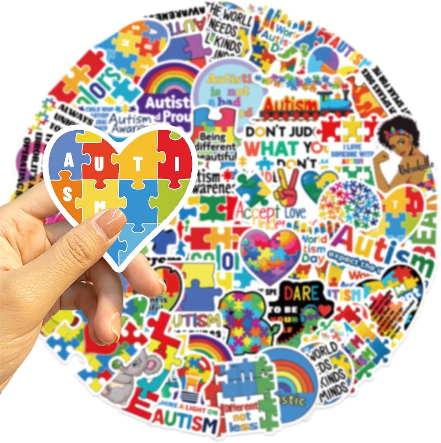 Healing Stickers Autism Stickers 50 Pcs Autism Awareness Waterproof Vinyl Decals for Water Bottles Laptop Luggage Cup Computer Mobile Phone Skateboard Guitar Helmet Snowboard Décor