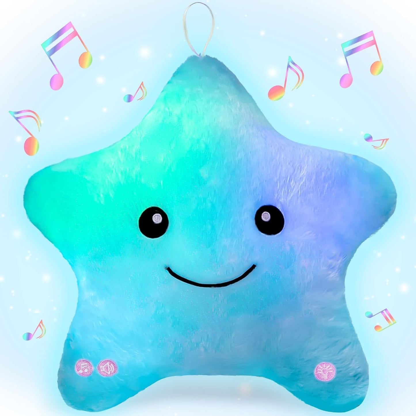 Sensory Toys for Kids with Autism,14" Soft Toddler Pillow with Light &Music,Plush Star Night Light,Light up Adhd Autism Sensory Products,Birthday Xmas Easter Gifts for Boys 3 4 5 6 7 8 9 10 Blue