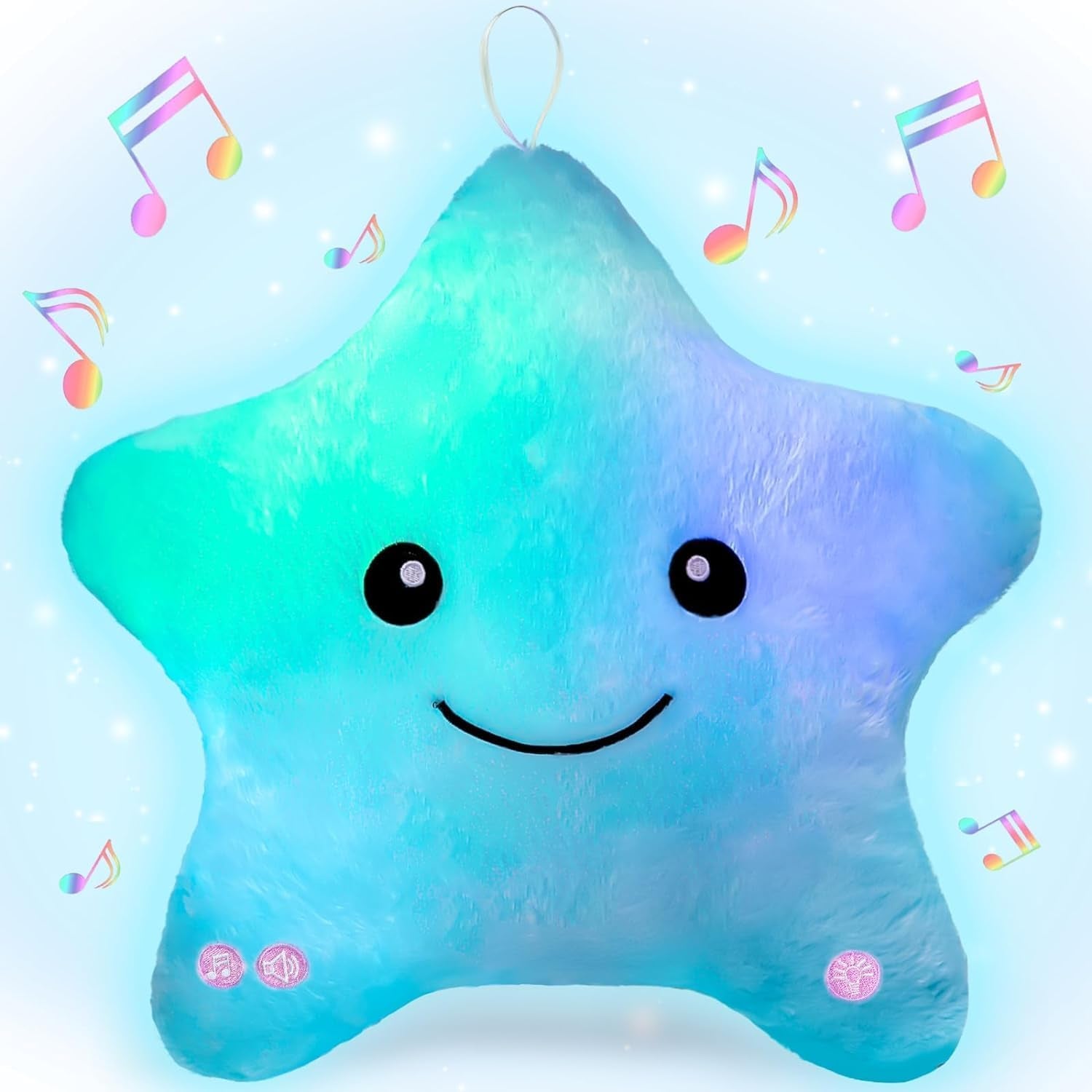 Sensory Toys for Kids with Autism,14" Soft Toddler Pillow with Light &Music,Plush Star Night Light,Light up Adhd Autism Sensory Products,Birthday Xmas Easter Gifts for Boys 3 4 5 6 7 8 9 10 Blue