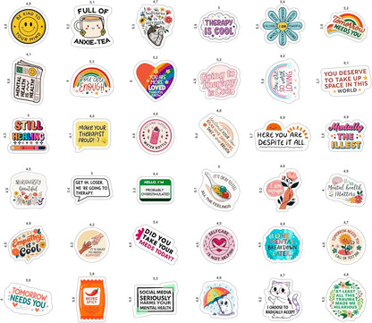 100Pcs Mental Health Stickers for Adults, for Water Bottle - Mental Health Awareness Gifts - Therapist, Counselor Stickers - Gift for Women & Men