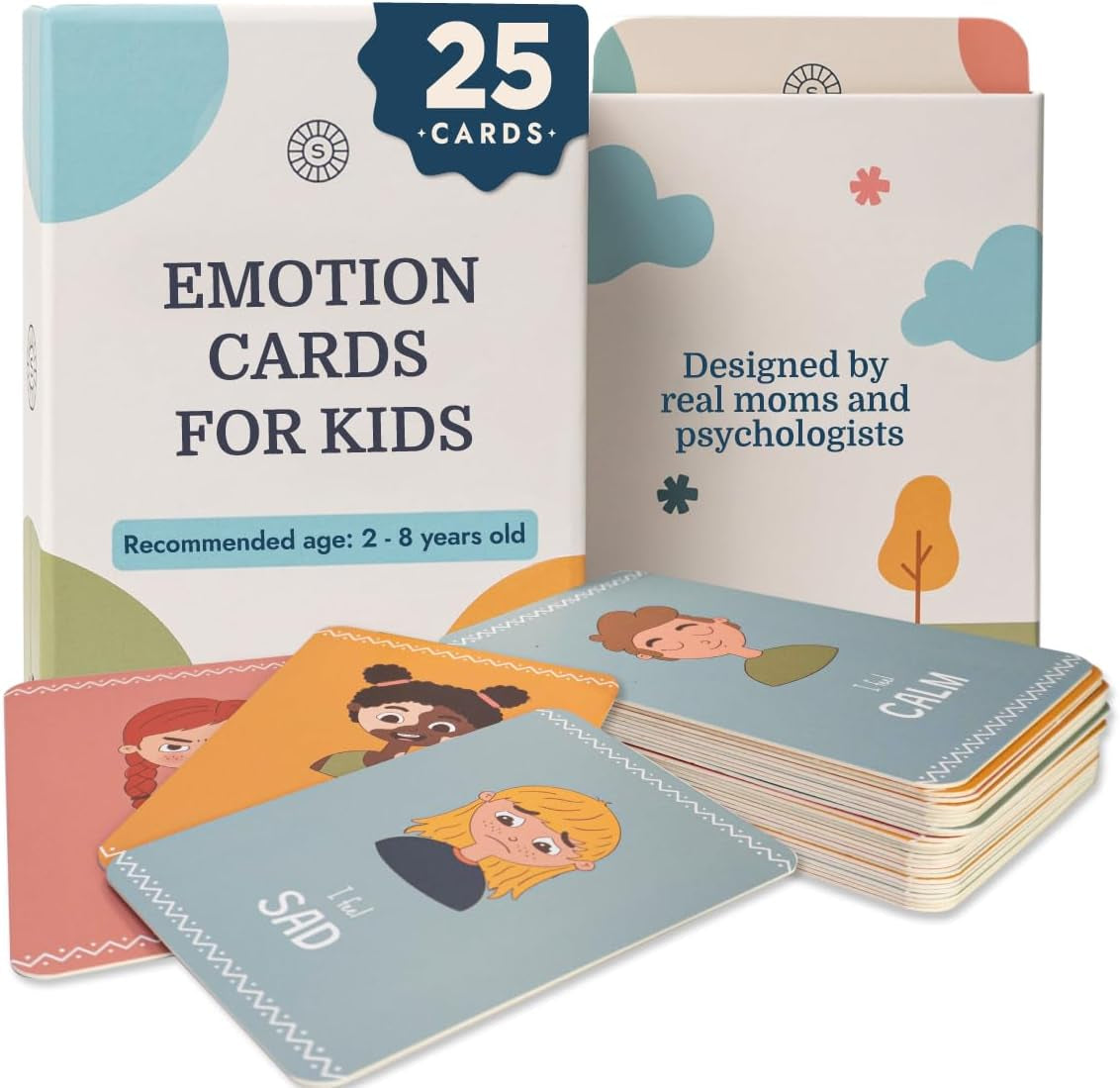 Emotion Flashcards – 25 Emotion Cards for Toddlers - Help Toddlers Identify Emotions – Emotion Cards for Kids – Fun Illustrations Mixed Emotions Card Deck & Feelings Card - 2-8 Years