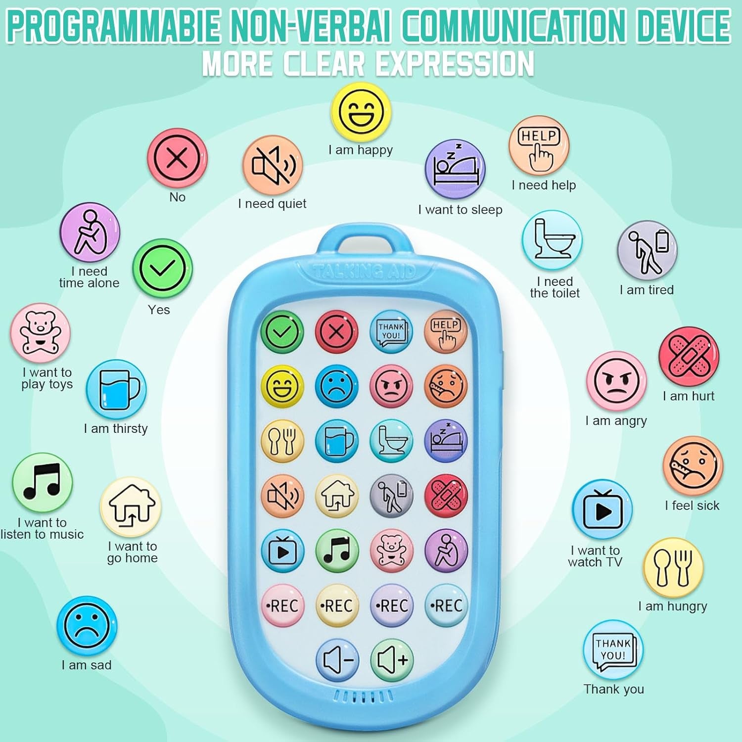 AAC Device for Autism,Portable Non Verbal Communication Tools for Speech Therapy & Stroke Rehab,Autism Talking Aids with Programmable for Home & School,Autism Sensory Toys for Kids & Adults