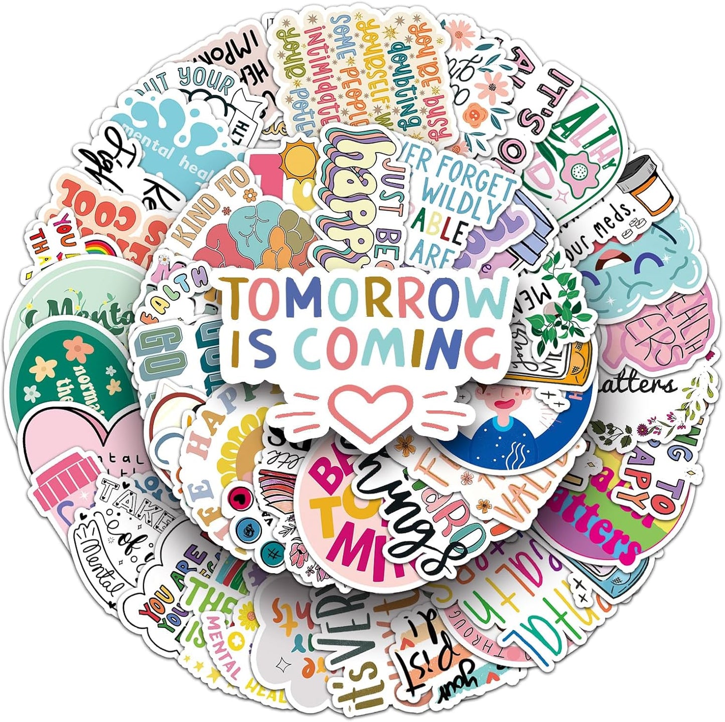 100Pcs Mental Health Stickers,Mental Health Matters Awareness Vinyl Laptops Decals Kids Teens Adults Gifts Therapist Water Bottles Bumper Helmet Book Decorative Doctor Reward Stickers