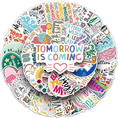 100Pcs Mental Health Stickers,Mental Health Matters Awareness Vinyl Laptops Decals Kids Teens Adults Gifts Therapist Water Bottles Bumper Helmet Book Decorative Doctor Reward Stickers