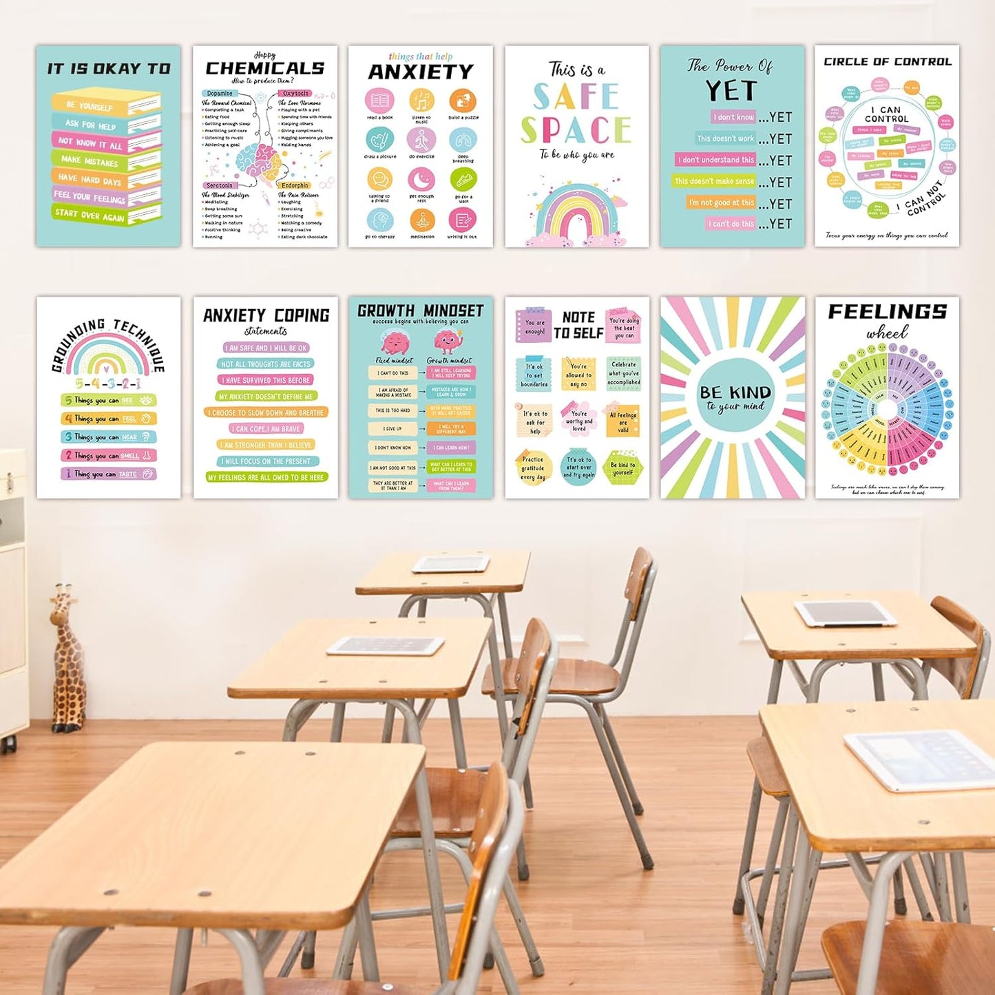 12Pcs Mental Health Posters, 10"X14" Therapy Office Decor, Counseling Offices Must Haves School Classroom Office Wall Art Decor Mental Health Awareness Posters Inspirational Positive Poster