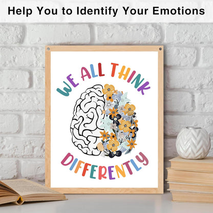 Therapy Office Decor, Mental Health Wood Wall Art, We All Think Differently Hanging Wall Decor for Therapist Office School Counselor Psychologist 8" X 10" - A09