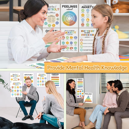 12Pcs Mental Health Posters, Therapy Office Decor, Counseling Office Must Haves School Counselor Supplies, Mental Health Wall Art Decor Home Office Classroom Inspirational Positive Poster (10"X14")