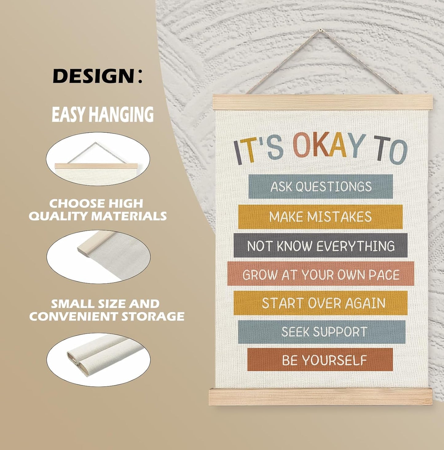 Mental Health It'S OK to Wall Art Poster Framed, Mental Health Awareness Canvas Wall Art Prints for School Counselor Therapist Office Decor, 12X16 Inches
