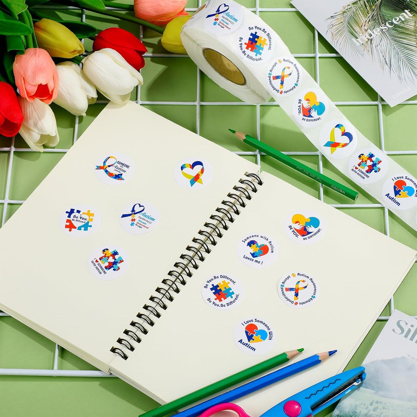 1000 Pcs Autism Awareness Stickers Roll Shape Asperger'S Autism Sticker Colorful Puzzle Stickers for Theme Gifts Fundraiser and Event Supplies
