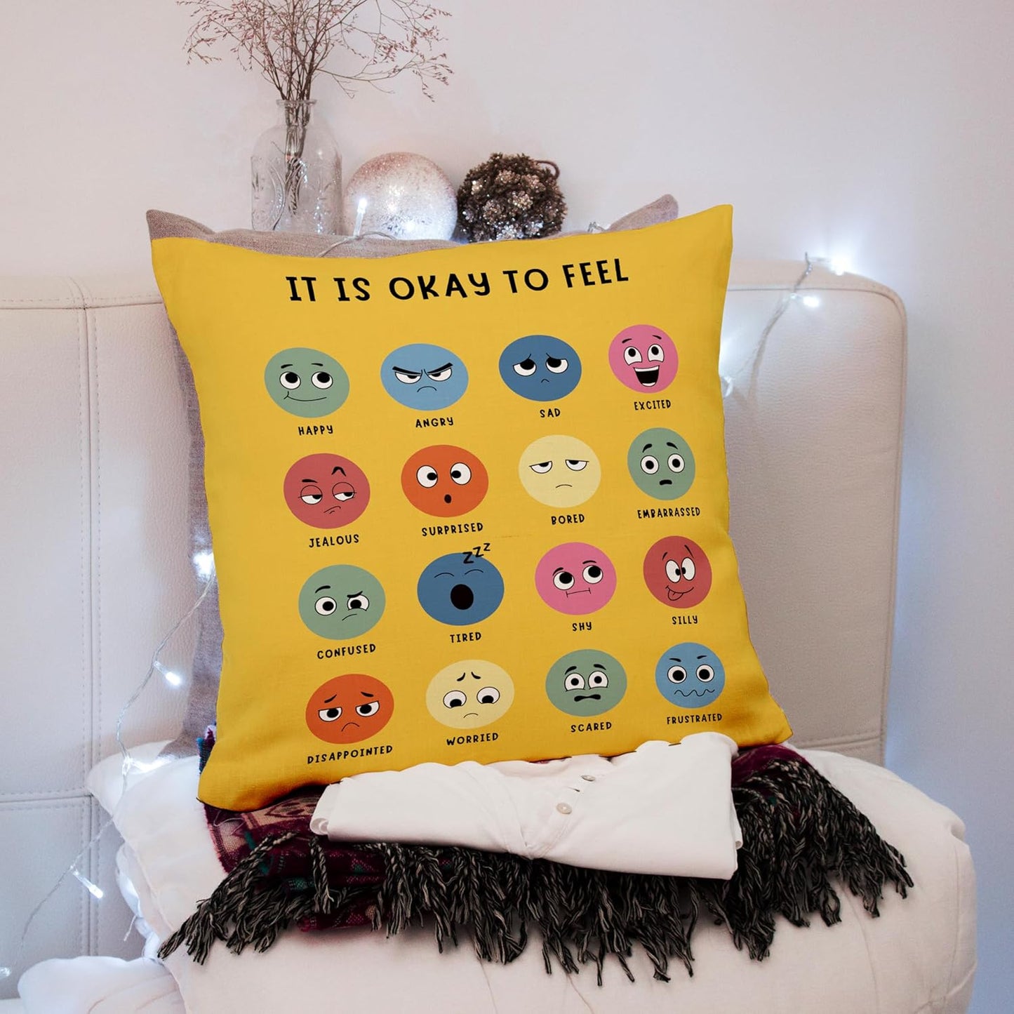 Calming Corner Pillow Coers Counseling Office Must Haves Throw Pillow Cover, Mental Health Pillowcase Decor for Home Kids,Mental Health Counselor Gifts, Calming Corner Pillow Covers 18X18 Yellow