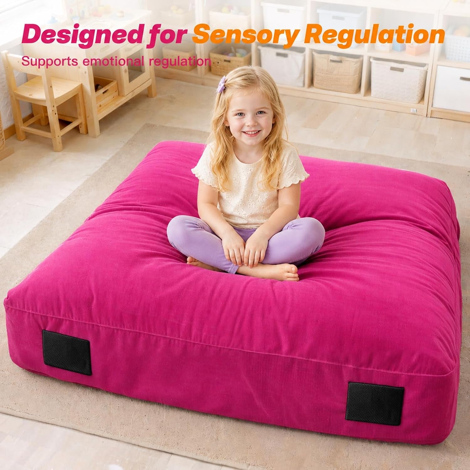 Crash Pad for Kids Sensory – 5'X 5'/ 4'X 4'/ 3'X 4' Autism Sensory Crash Pad & Crash Mat, Soft High Density Foam Landing Pad with Washable Velvet Cover & Handle for Indoor Play & Sensory Gym