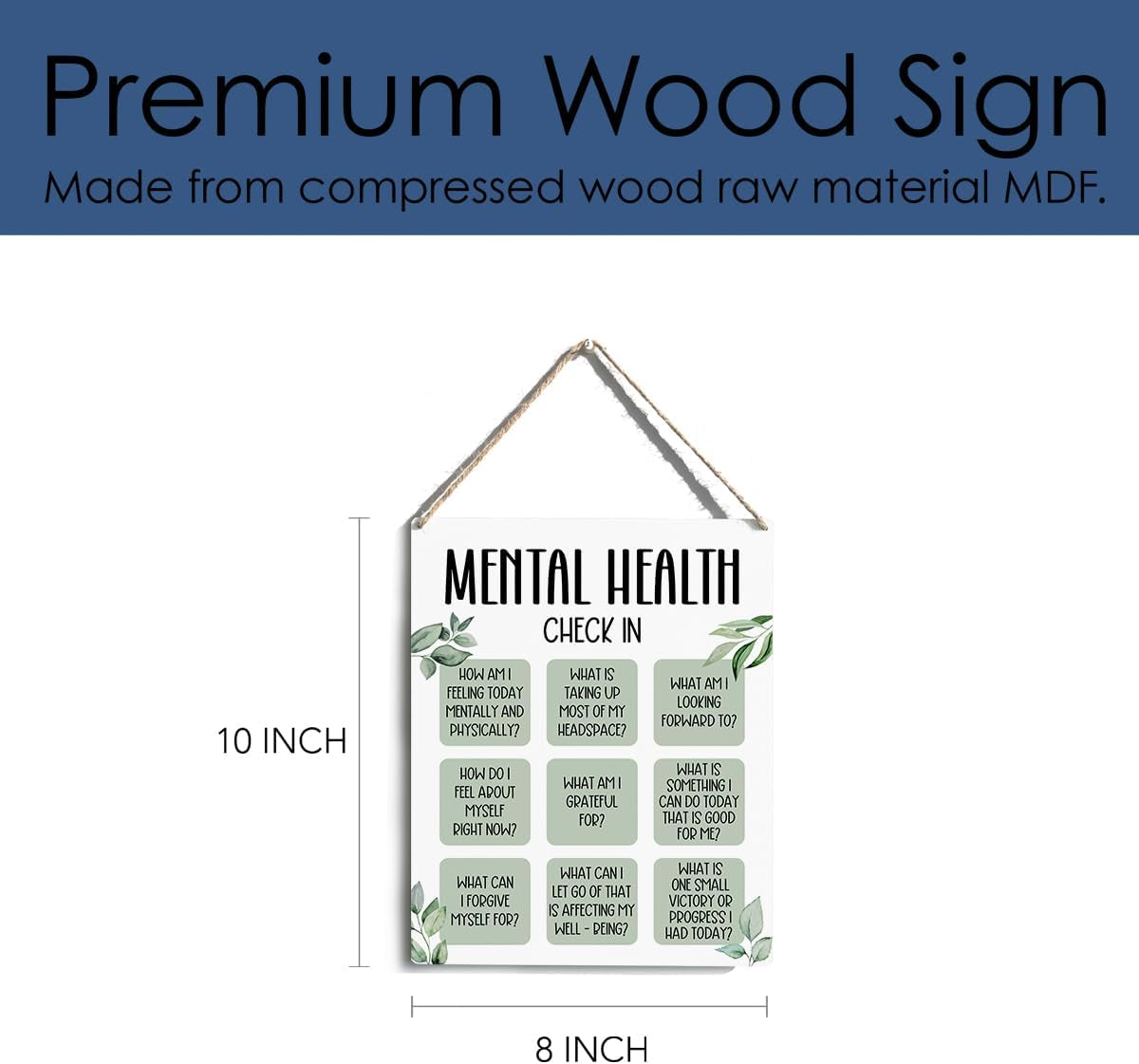 Mental Health Decor, Psychotherapy Sign Counselor Office Decor, Wall Art Wooden Hanging Plaque 10 X 8 Inch, for Office Bedroom Living Room Home, Anxiety...