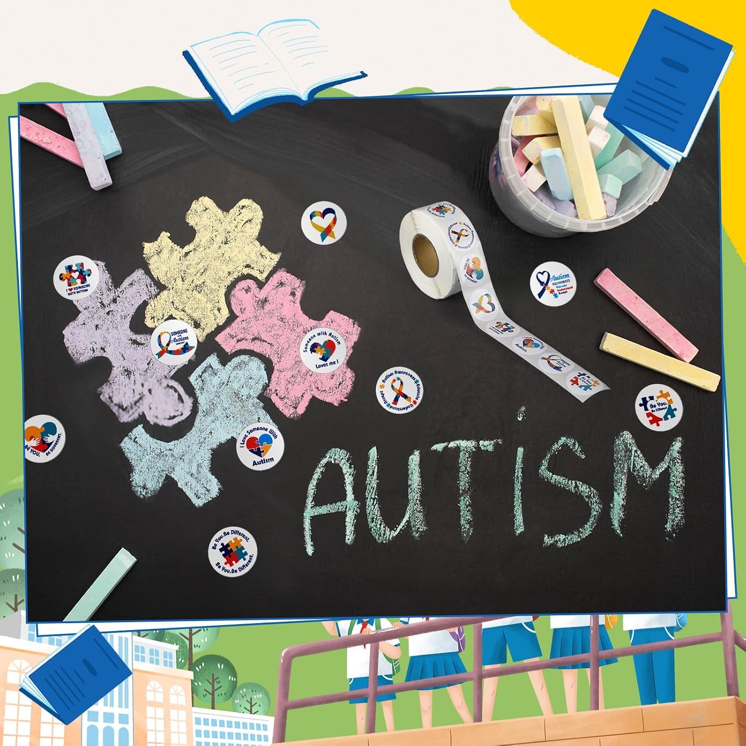 1000 Pcs Autism Awareness Stickers Roll Shape Asperger'S Autism Sticker Colorful Puzzle Stickers for Theme Gifts Fundraiser and Event Supplies