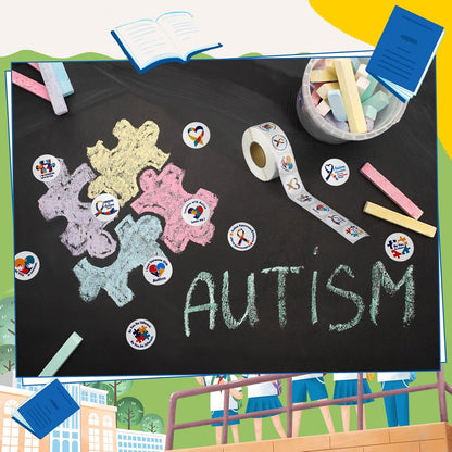 1000 Pcs Autism Awareness Stickers Roll Shape Asperger'S Autism Sticker Colorful Puzzle Stickers for Theme Gifts Fundraiser and Event Supplies