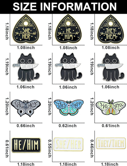 Pronoun Enamel Pins Set of 12 – Collectible Metal Lapel Pins for Backpacks, Jackets, Hats & More – He/Him, She/Her, They/Them Pins – Unique Gift for Pride, Allies & Pin Collectors