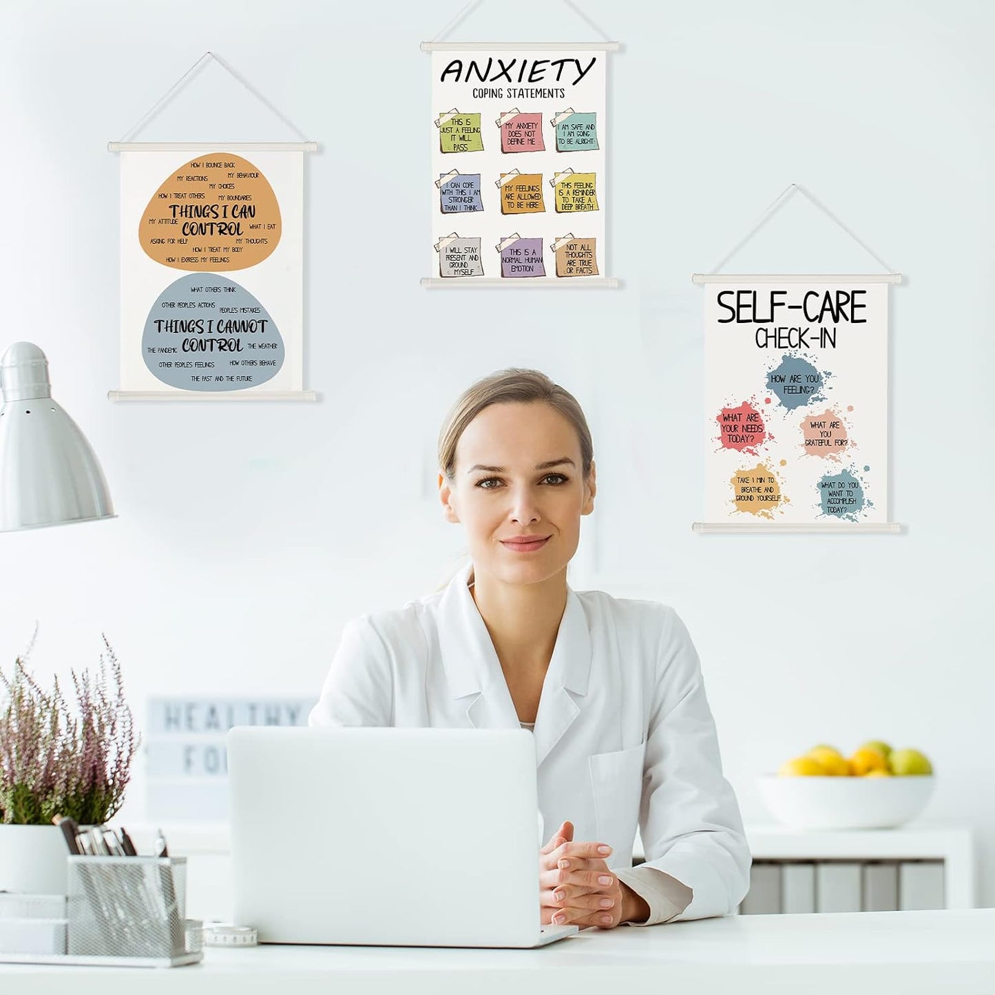 3 Pcs Mental Health Posters Things I Can Control Therapy Office Decor Calming Corner Posters Psychology Positive Feelings Emotions Hangings for Behavior Counseling Mental Health Gifts
