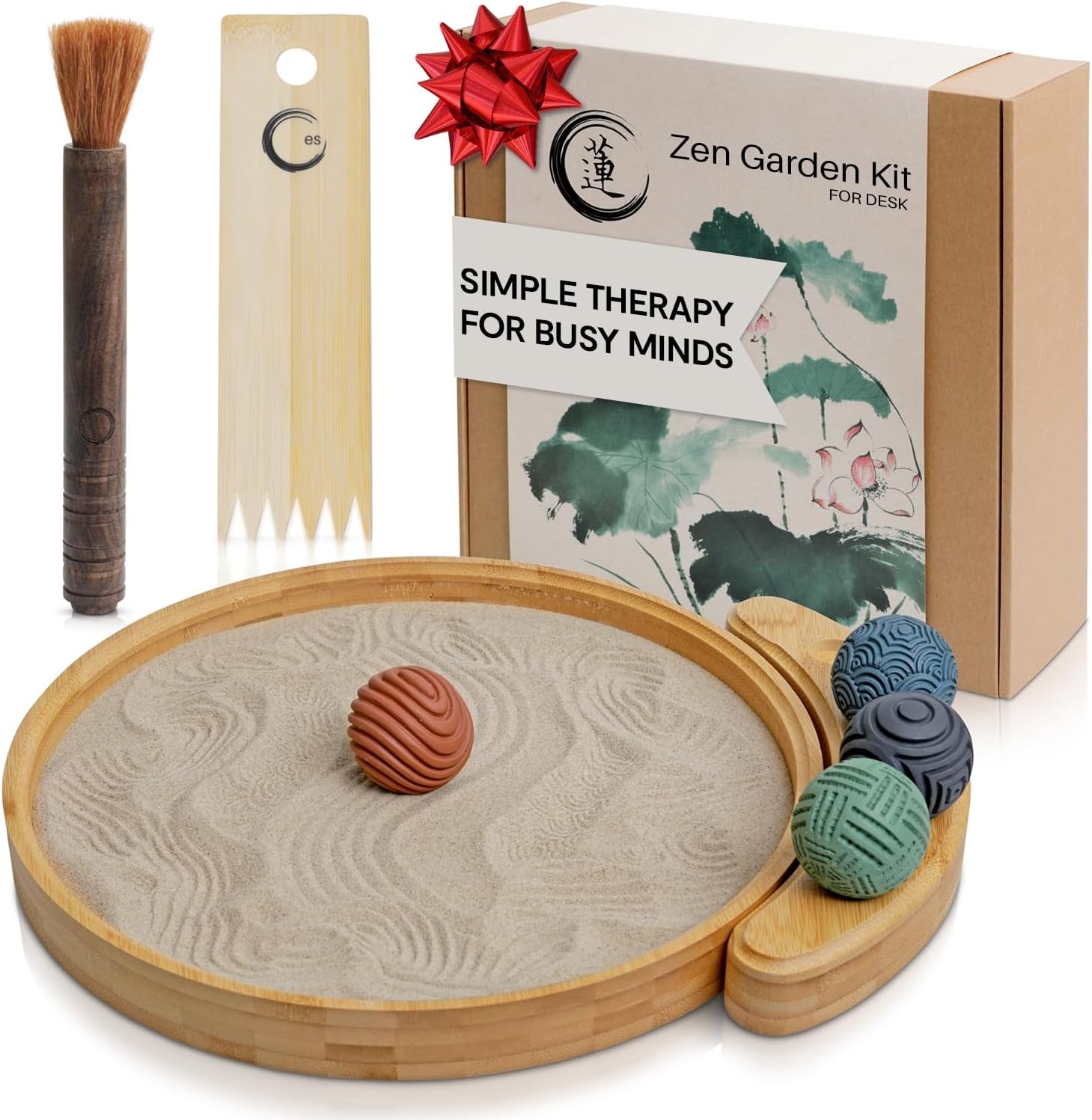 Japanese Zen Garden Kit for Desk – 12” Bamboo Sand Garden Zen Décor | Meditation Gift | Sensory Therapy Tool for Mindfulness & Emotional Wellness