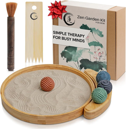 Japanese Zen Garden Kit for Desk – 12” Bamboo Sand Garden Zen Décor | Meditation Gift | Sensory Therapy Tool for Mindfulness & Emotional Wellness
