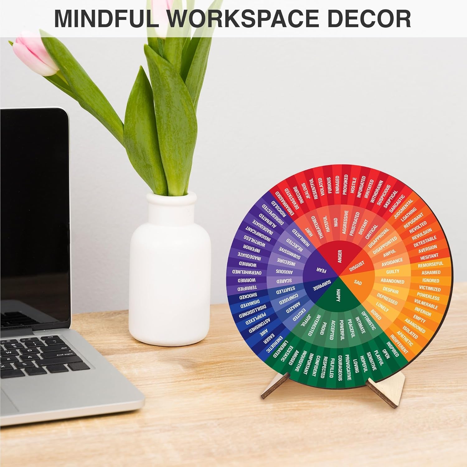 Feelings Wheel Therapy Office Desk Decor, Double Sided Emotion Wheel Chart for Mental Health Decor, Counseling Office Must Haves, Therapist Gifts, Mental Health Feelings Chart for Women Men