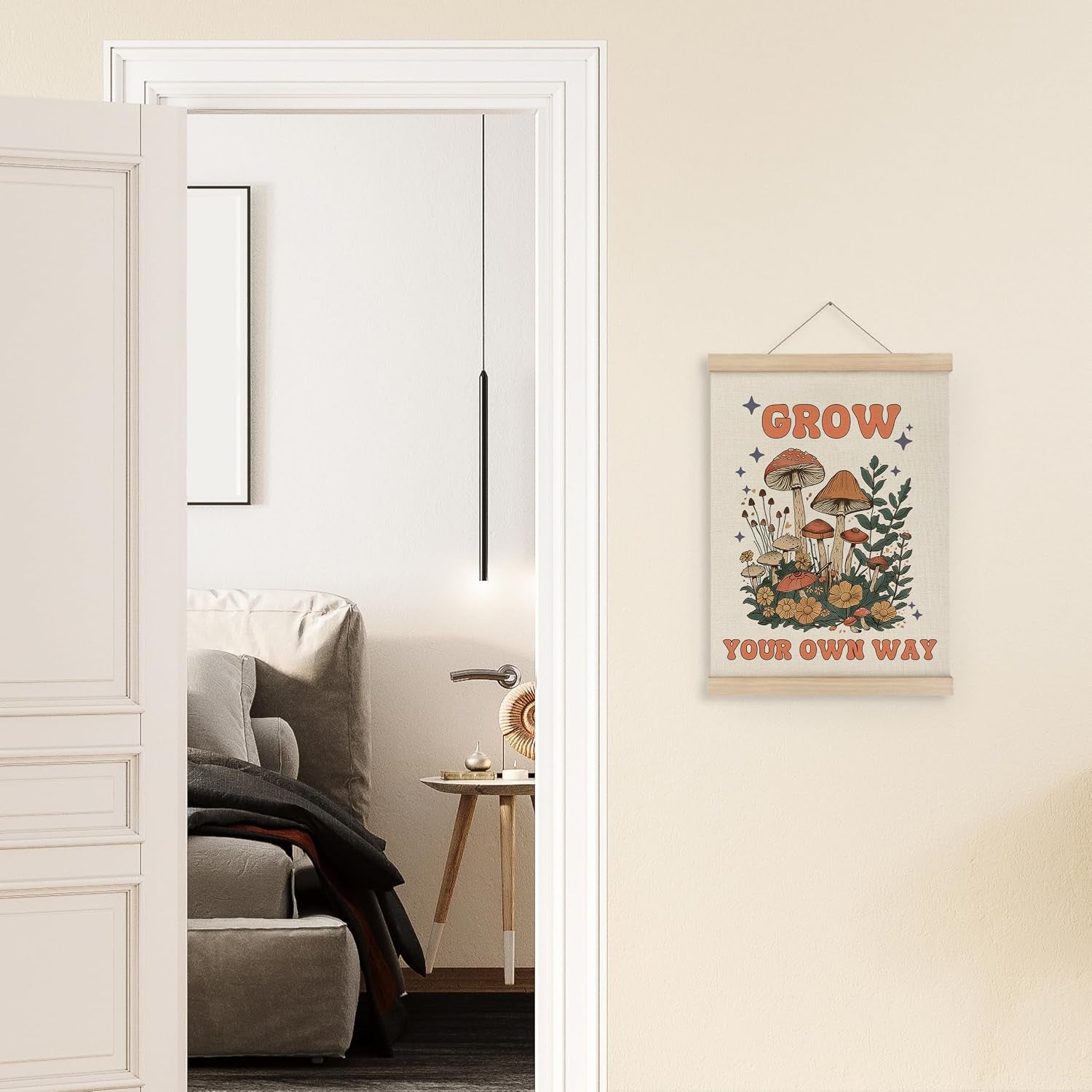 Mushroom Poster Framed with Wood Hanger, Mental Health Posters Wall Art, Inspirational Wall Decor, Mushroom Flower Canvas Wall Art for Mental Health Decor 12X16 Inch