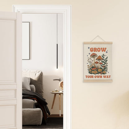 Mushroom Poster Framed with Wood Hanger, Mental Health Posters Wall Art, Inspirational Wall Decor, Mushroom Flower Canvas Wall Art for Mental Health Decor 12X16 Inch