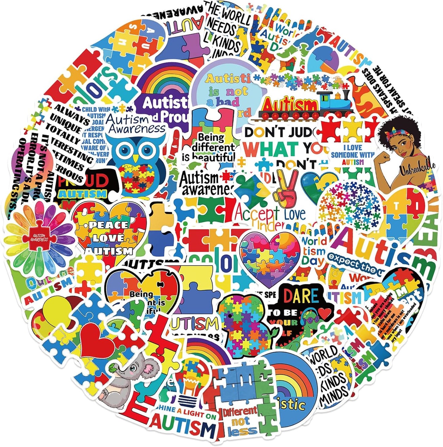 Healing Stickers Autism Stickers 50 Pcs Autism Awareness Waterproof Vinyl Decals for Water Bottles Laptop Luggage Cup Computer Mobile Phone Skateboard Guitar Helmet Snowboard Décor